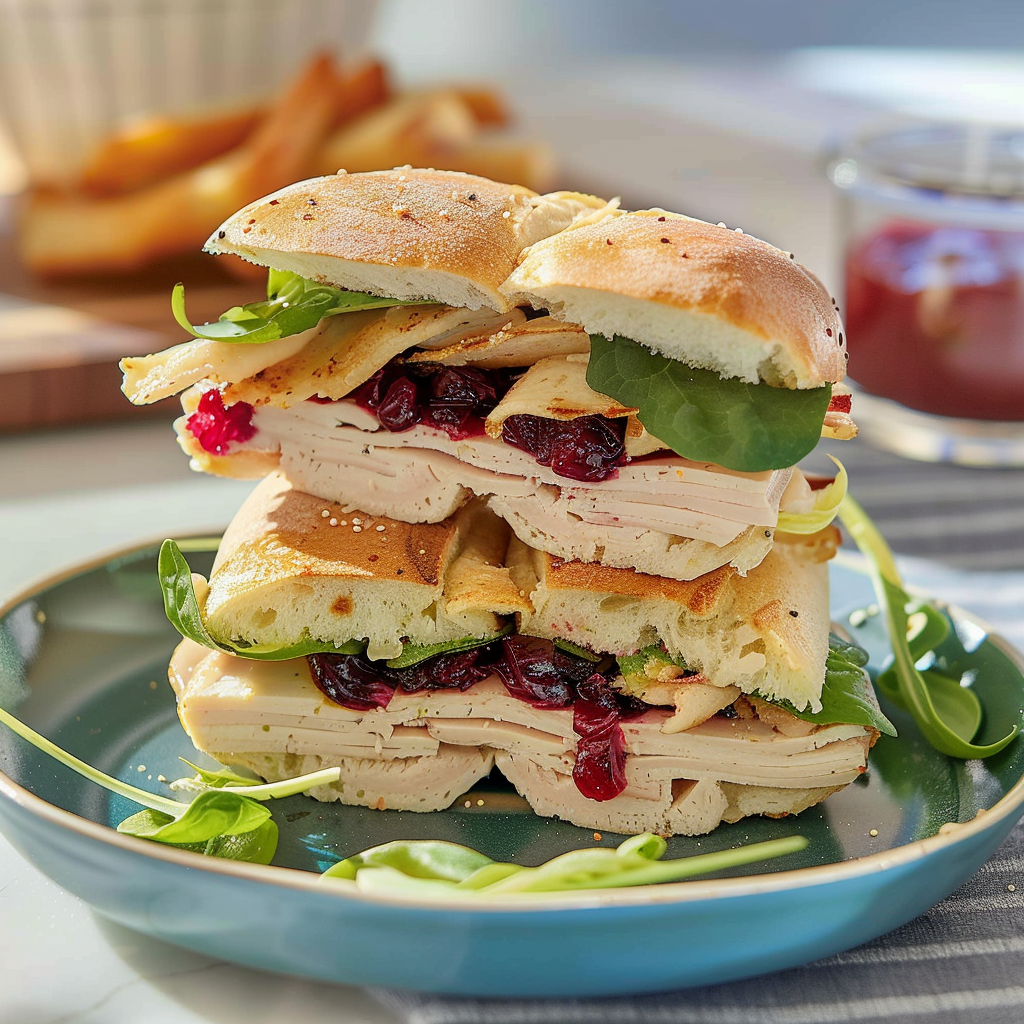 Recipe preparation for Turkey Cranberry Bagel Sandwich