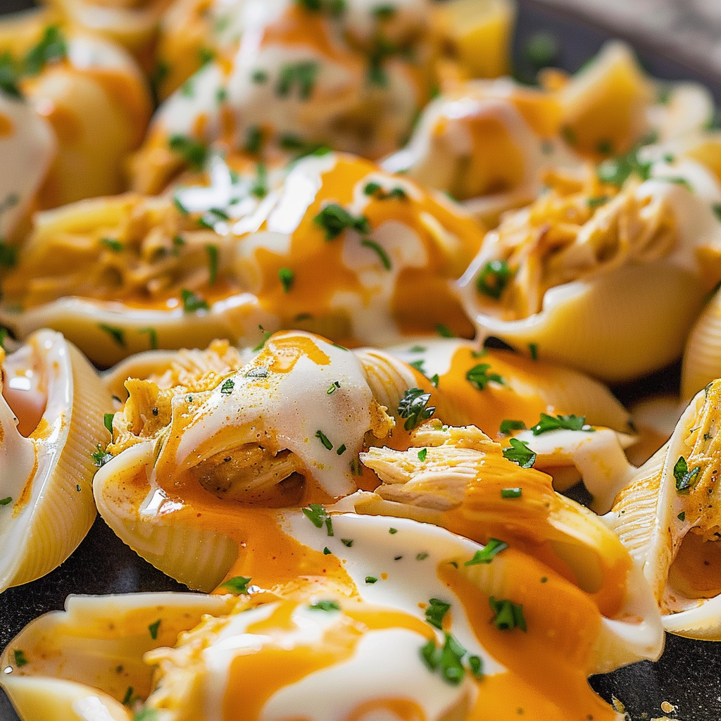 Recipe preparation for Creamy Buffalo Chicken Stuffed Shells
