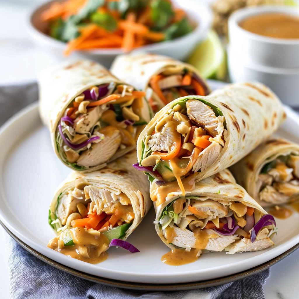 Recipe preparation for Thai Peanut Chicken Wraps