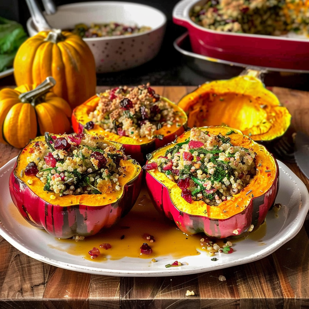 Recipe preparation for Cranberry-Orange Quinoa Stuffed Acorn Squash