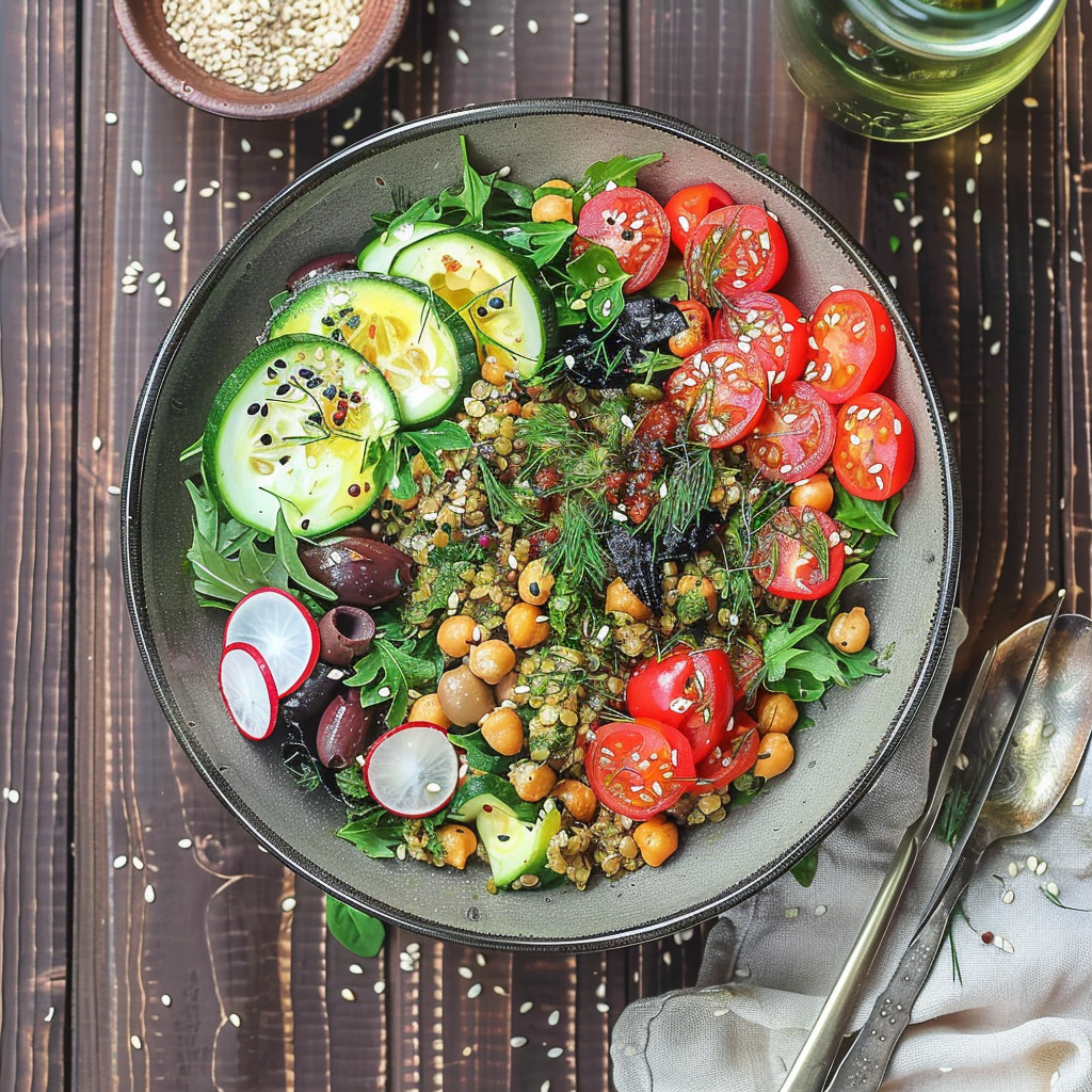 Recipe preparation for Mediterranean Grain Bowl with Freekeh, Chickpeas & Za’atar