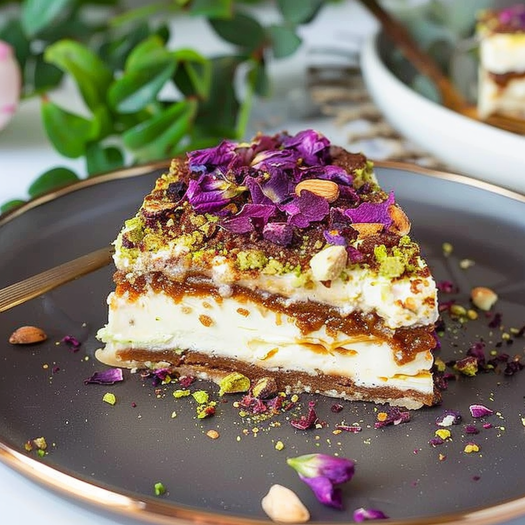 Recipe preparation for Pistachio & Rosewater Cheesecake Bars