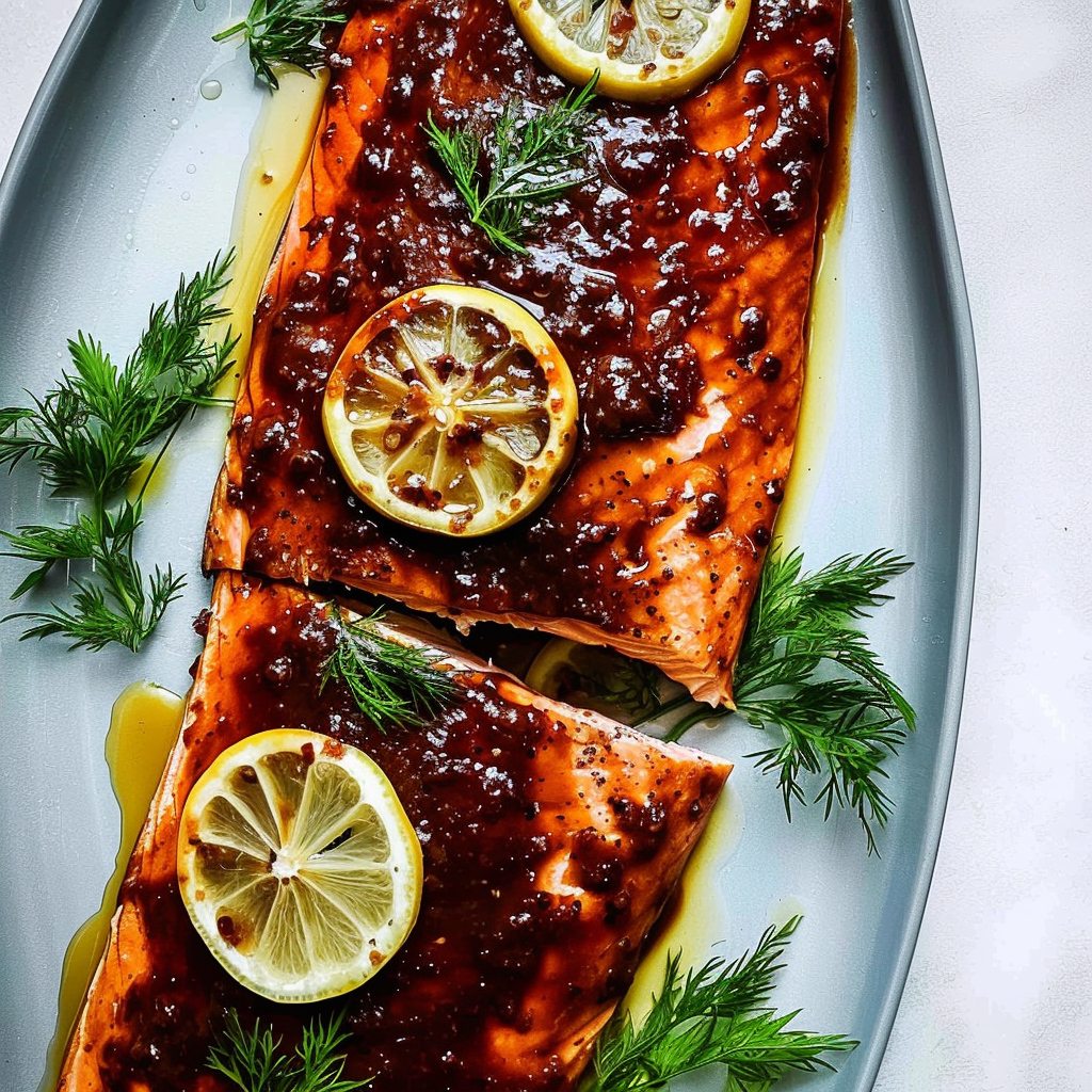 Recipe preparation for Harissa & Honey Salmon Sheet-Pan with Fennel & Lemon