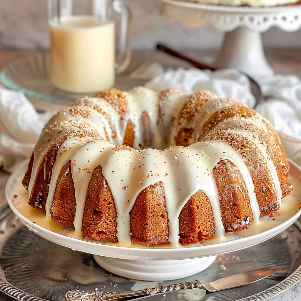 Recipe preparation for Eggnog Bundt Cake with Rum Glaze