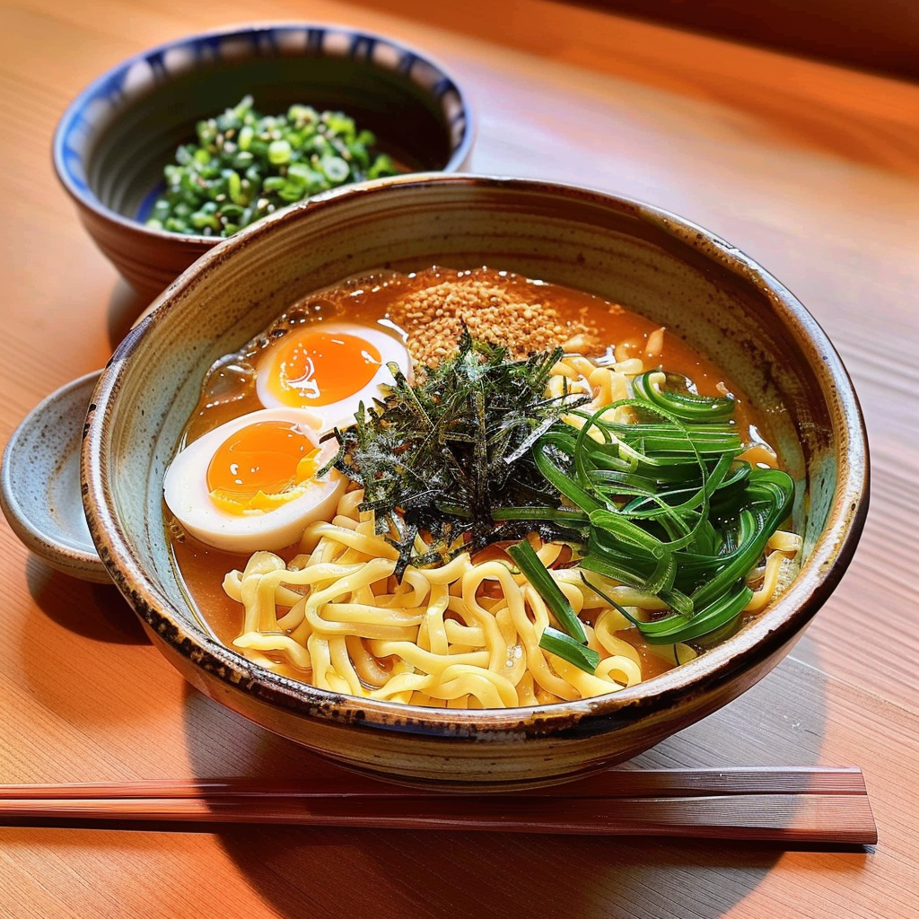 Recipe preparation for Miso Butter Ramen with Crispy Garlic & Soft Egg