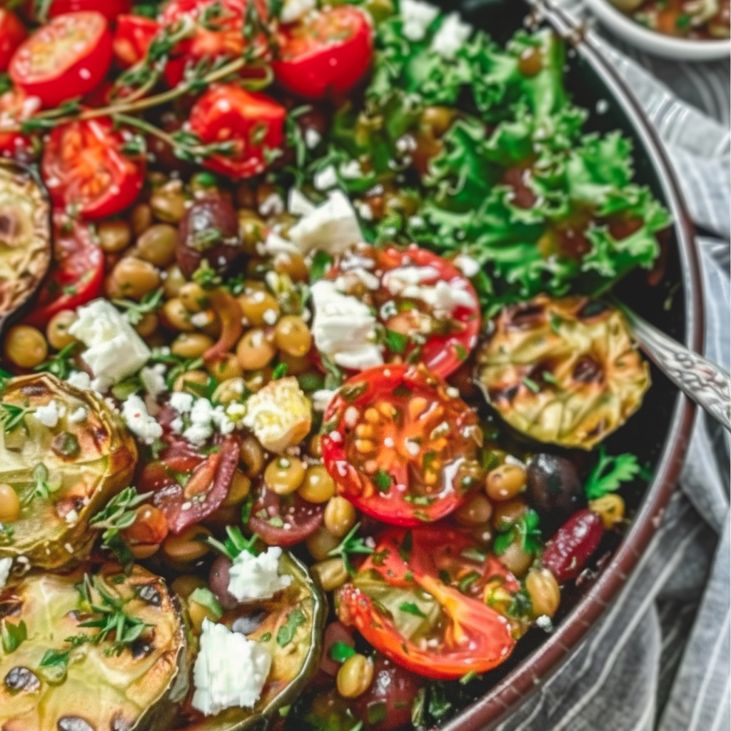 Recipe preparation for Mediterranean Lentil & Feta Grain Bowl