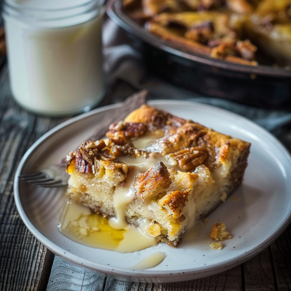 Recipe preparation for Hot Buttered Rum Bread Pudding