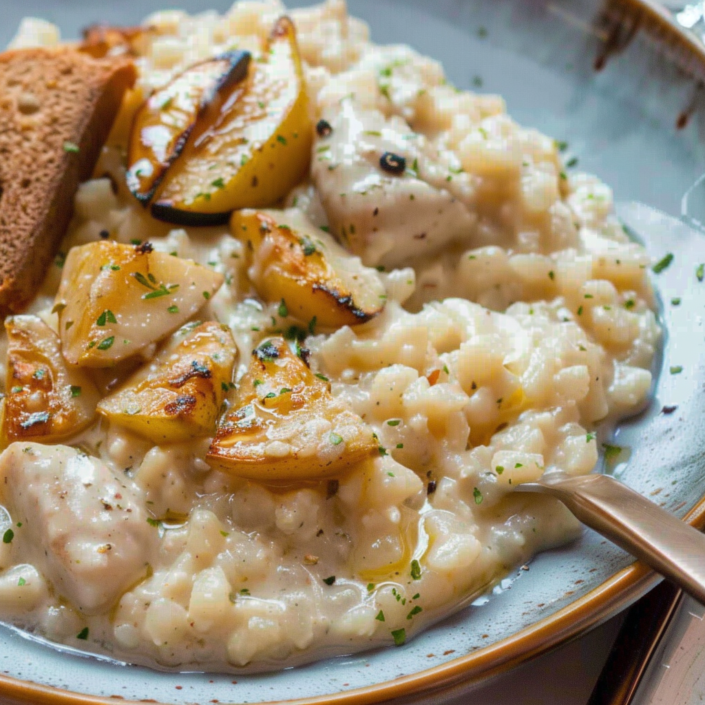 Recipe preparation for Creamy Gorgonzola & Pear Risotto