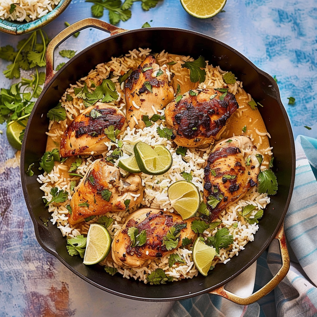 Recipe preparation for Coconut-Lime Chicken & Rice Skillet