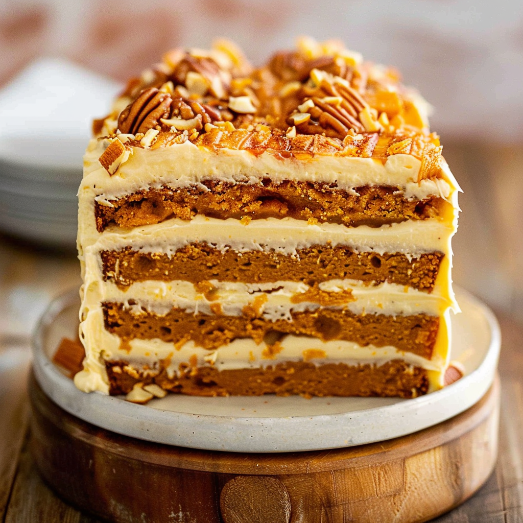 Recipe preparation for Pumpkin Pecan Layer Cake