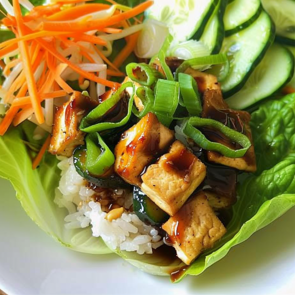 Recipe preparation for Sesame-soy tofu wrap with pickled cucumber ribbons