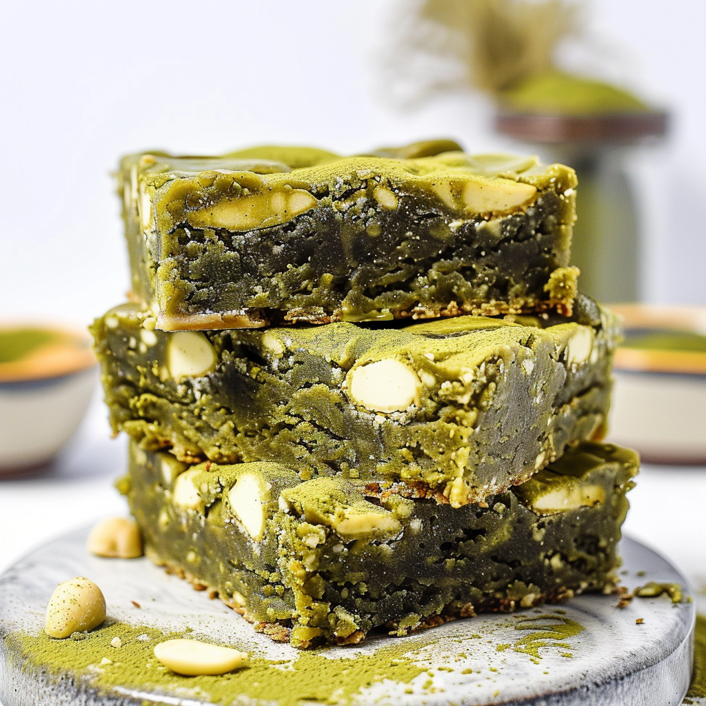 Recipe preparation for Matcha-white chocolate swirl blondies