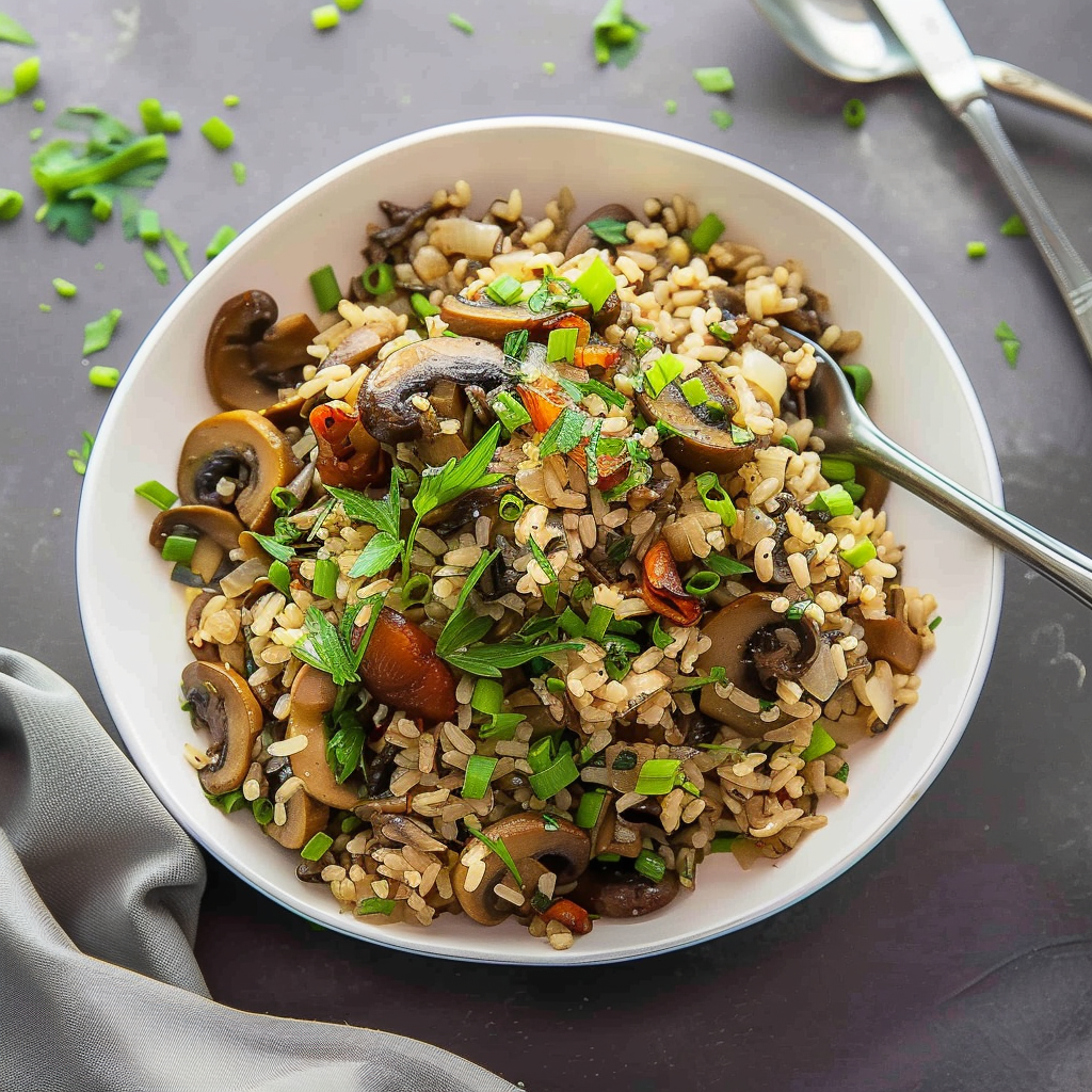 Recipe preparation for Wild rice & mushroom pilaf with toasted pepitas