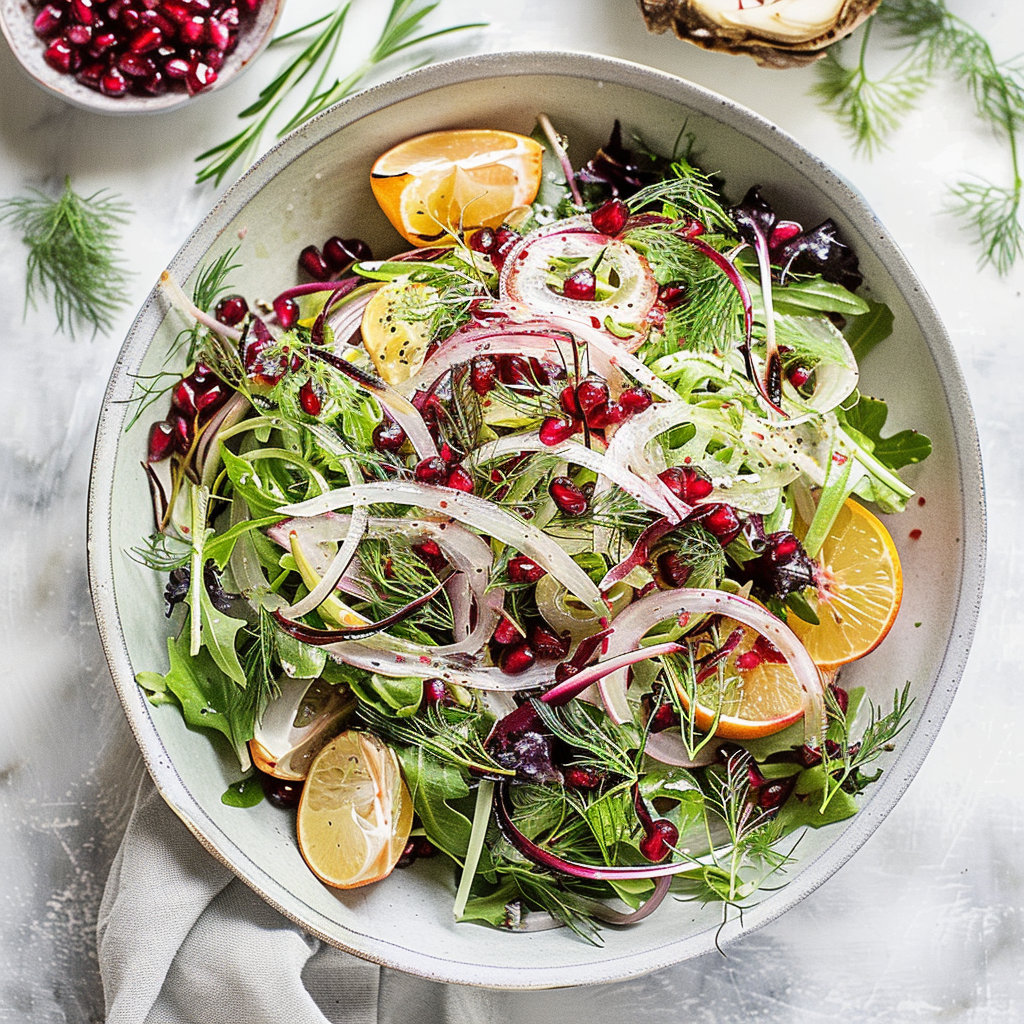 Recipe preparation for Winter citrus & fennel salad with pomegranate seeds