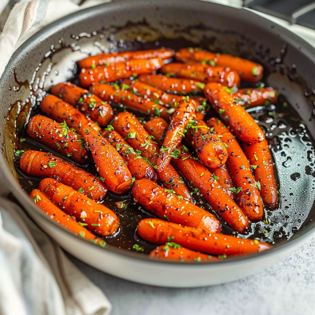 Recipe preparation for Maple & Bourbon Glazed Carrots with Thyme