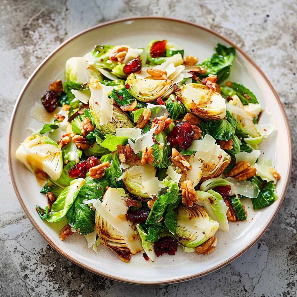 Recipe preparation for Fall Shredded Brussels Sprouts Salad with Apple, Cranberry & Walnuts
