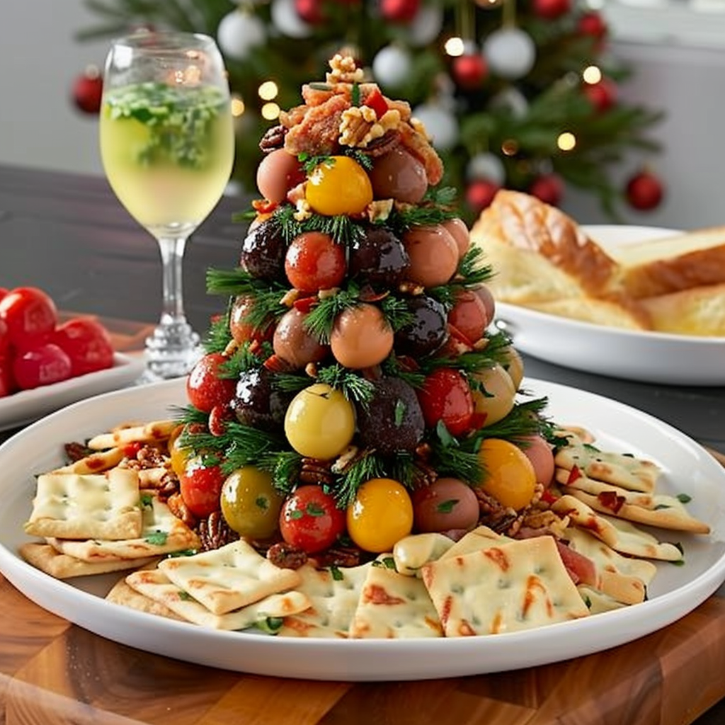 Recipe preparation for Antipasto Christmas Tree Cheese Ball