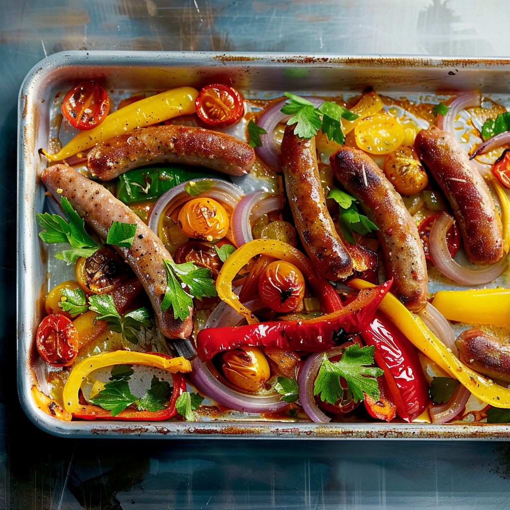 Recipe preparation for Sheet Pan Sausage and Peppers
