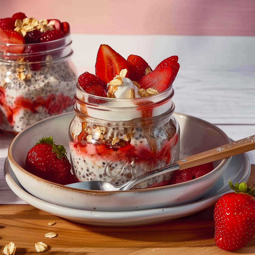 Recipe preparation for Strawberry Cheesecake Overnight Oats