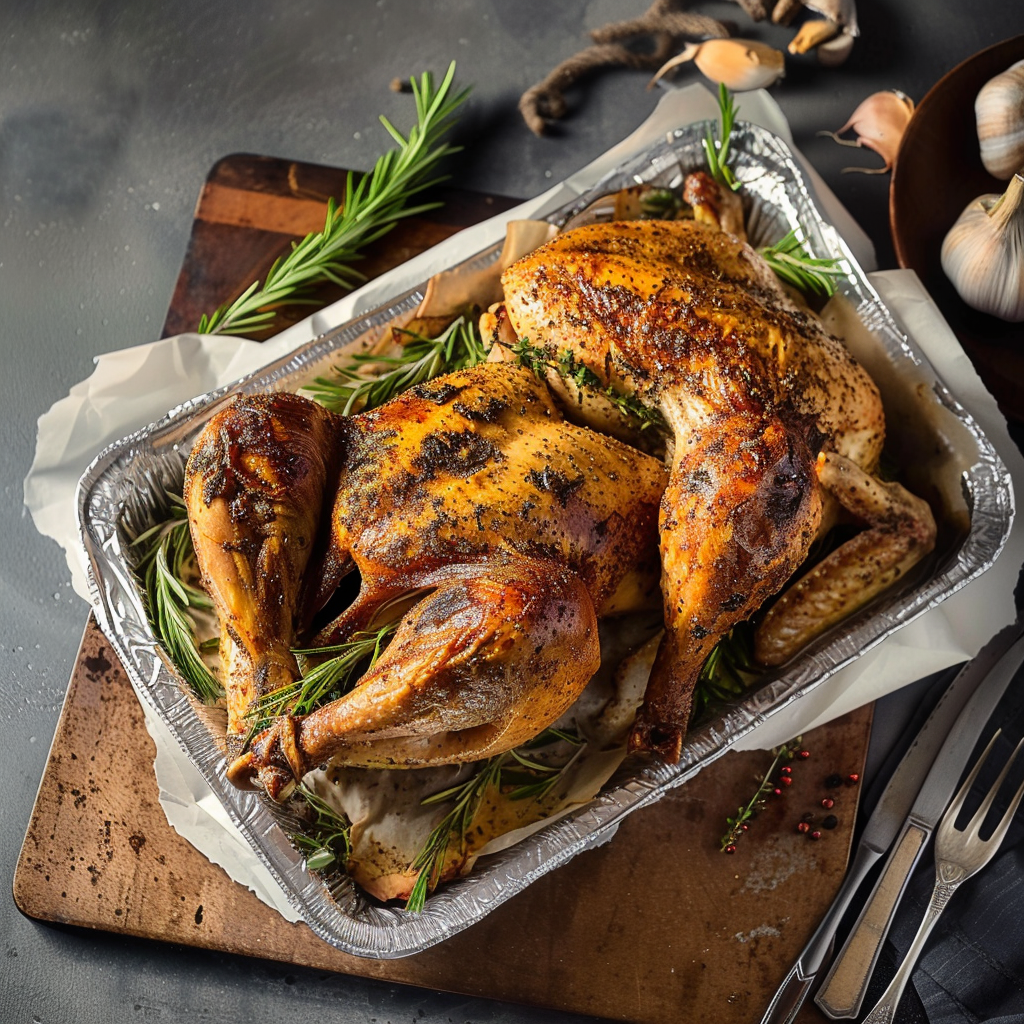 Recipe preparation for Garlic Herb Roasted Spatchcock Turkey