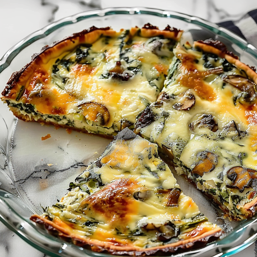 Recipe preparation for Spinach & Mushroom Crustless Quiche