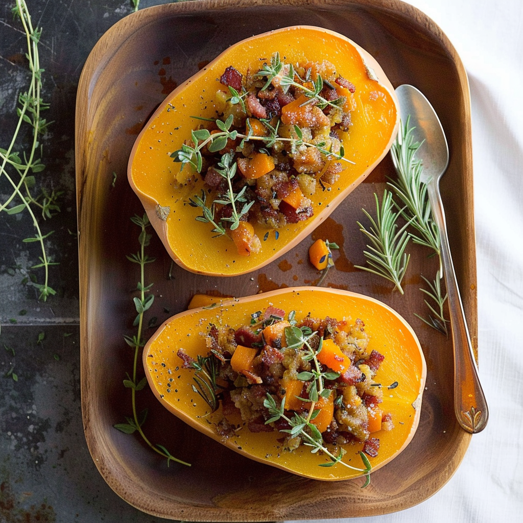 Recipe preparation for Roasted Butternut Squash and Bacon Soup