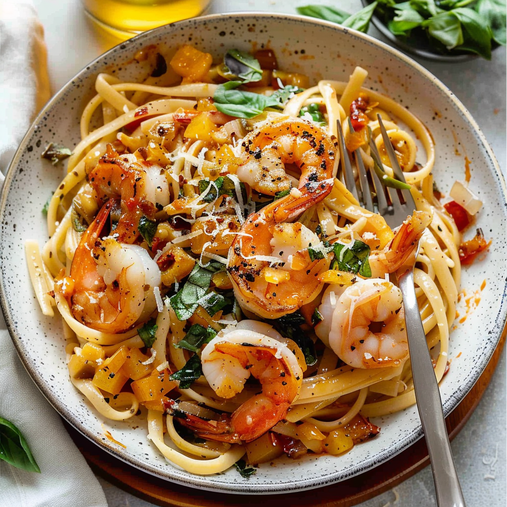 Recipe preparation for Creamy Sun-Dried Tomato & Shrimp Pasta