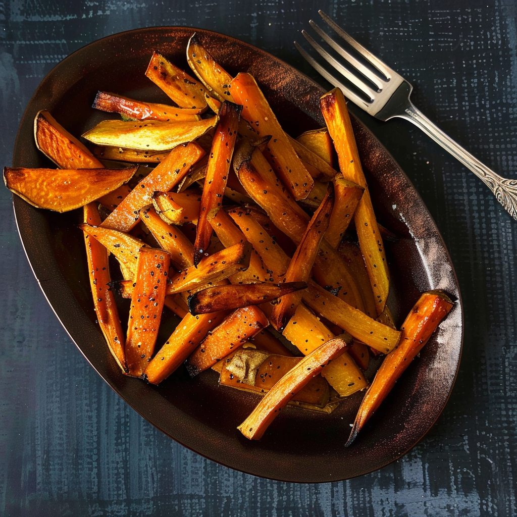 Recipe preparation for Maple Dijon Sweet Potato Wedges