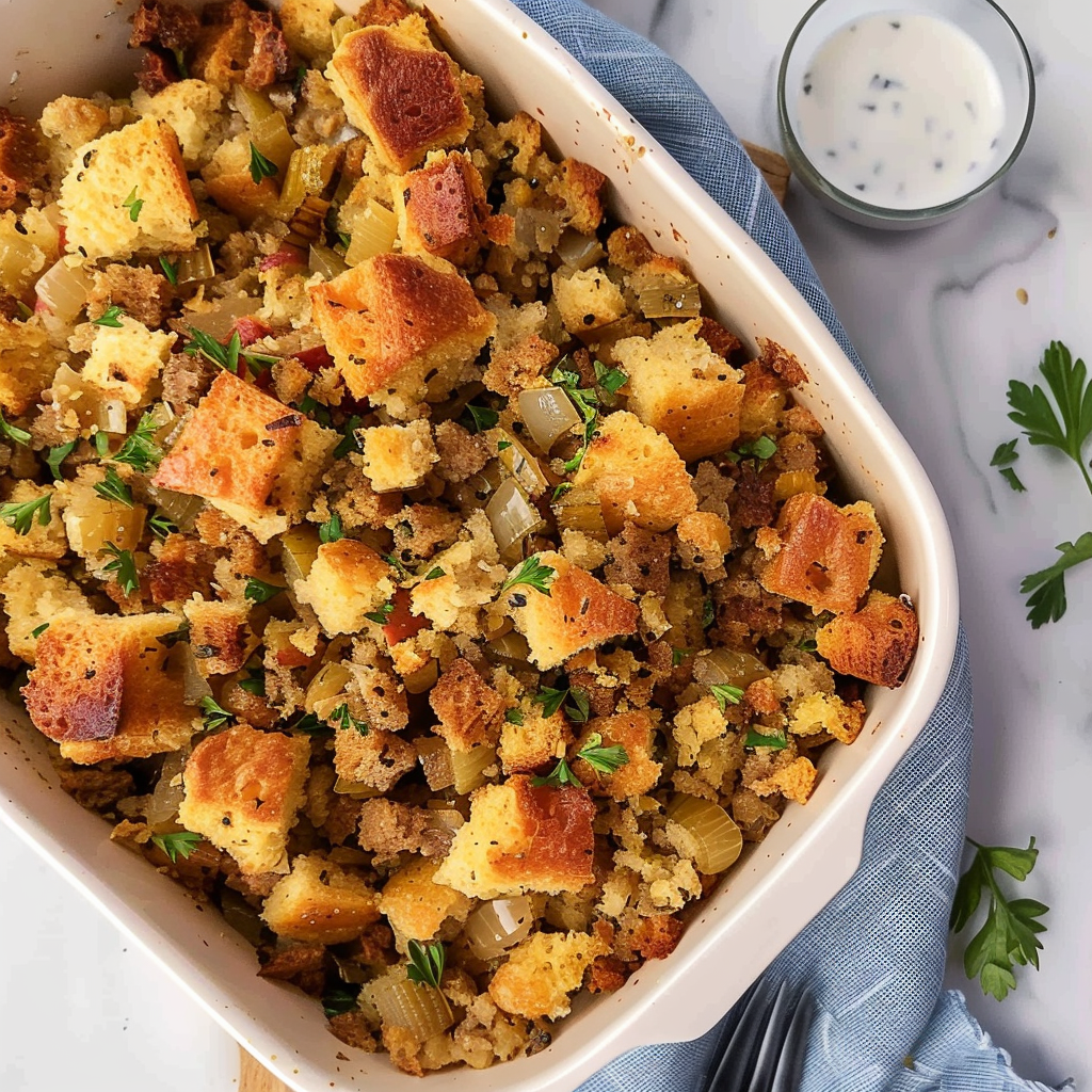 Recipe preparation for Sage & Apple Cornbread Stuffing