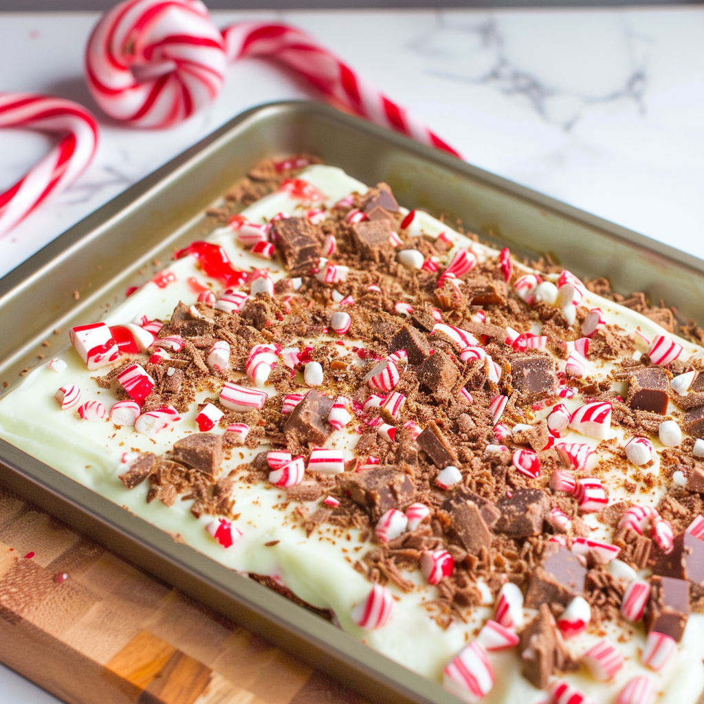 Recipe preparation for Candy Cane Truffle Bark