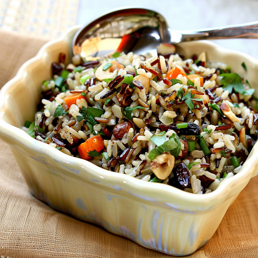 Recipe preparation for Wild Rice Pilaf with Hazelnuts and Dried Apricots