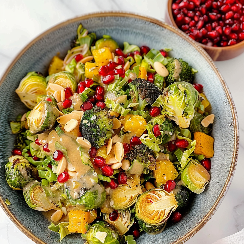 Recipe preparation for Violet Witchel’s Brussels‑Sprout & Pomegranate Dense Bean Salad
