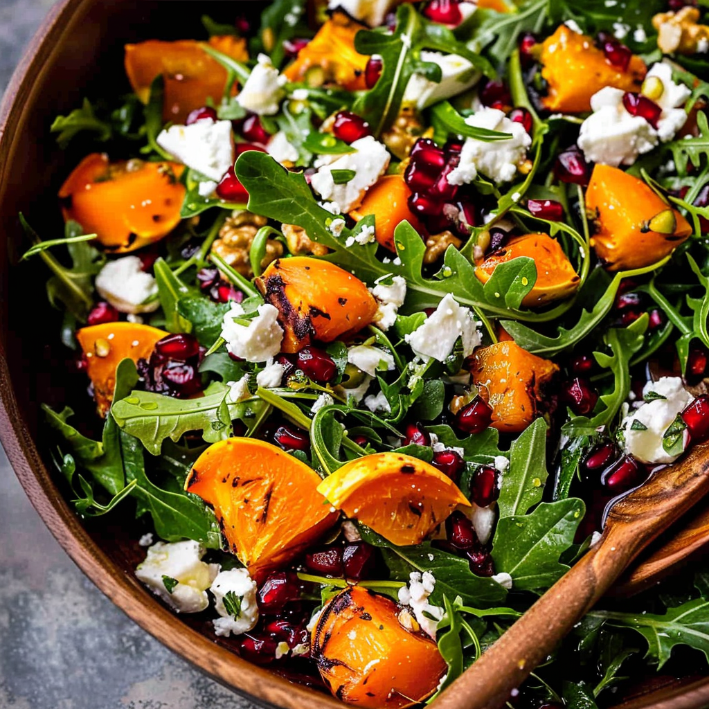 Recipe preparation for Roasted Butternut Squash Salad with Pomegranate & Goat Cheese