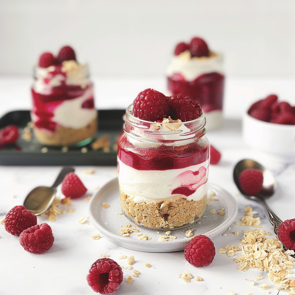 Recipe preparation for No-Bake Raspberry Cheesecake Parfaits