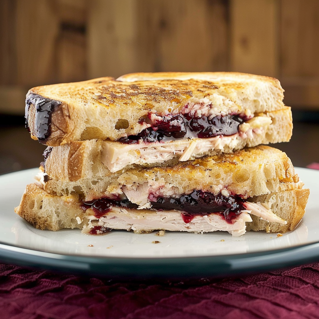 Recipe preparation for Leftover Turkey Cranberry Monte Cristo Sandwich