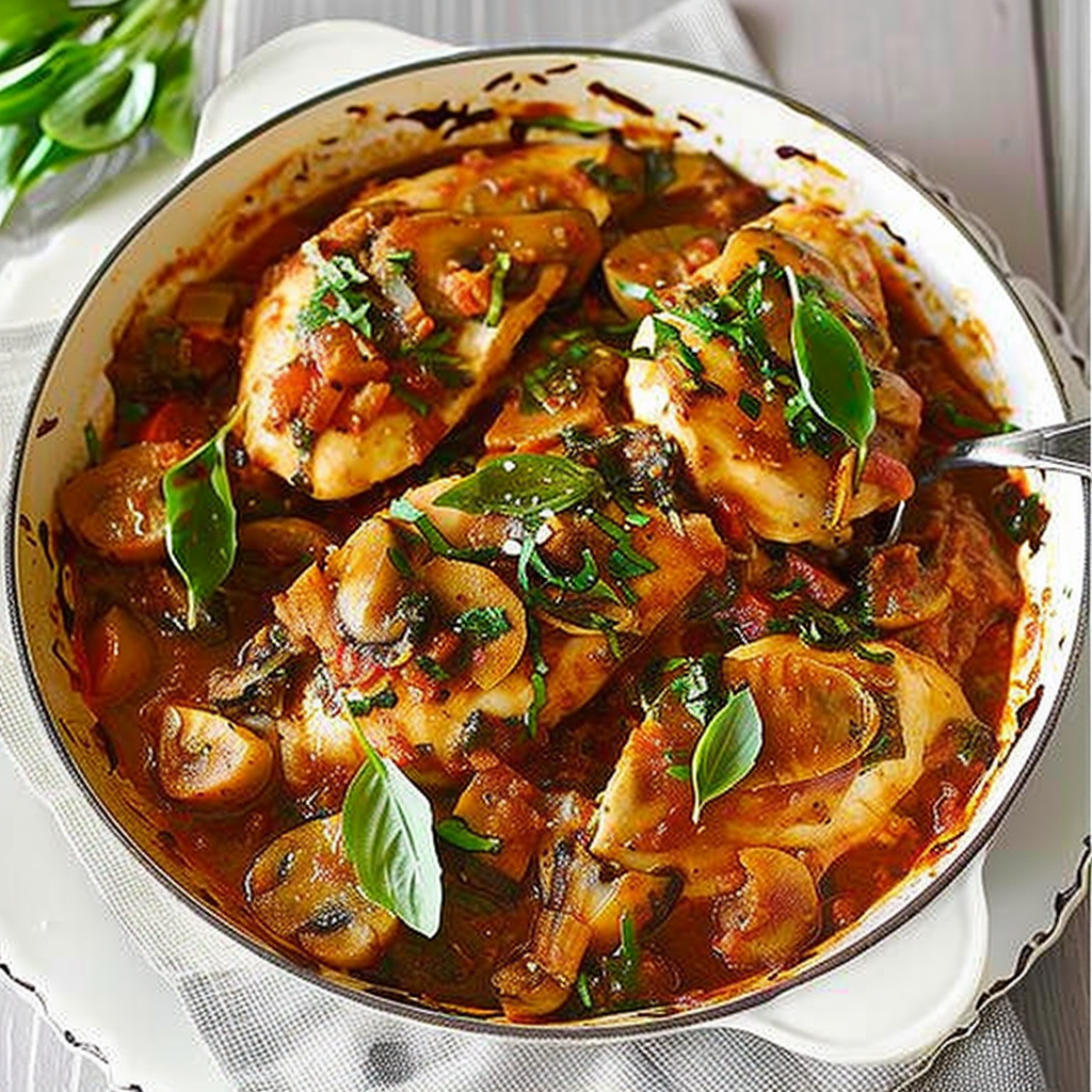 Recipe preparation for Lighter Chicken Cacciatore