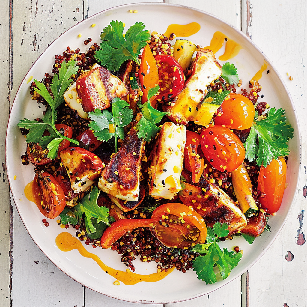 Recipe preparation for Warm Harissa-Roasted Vegetable & Quinoa Bowl