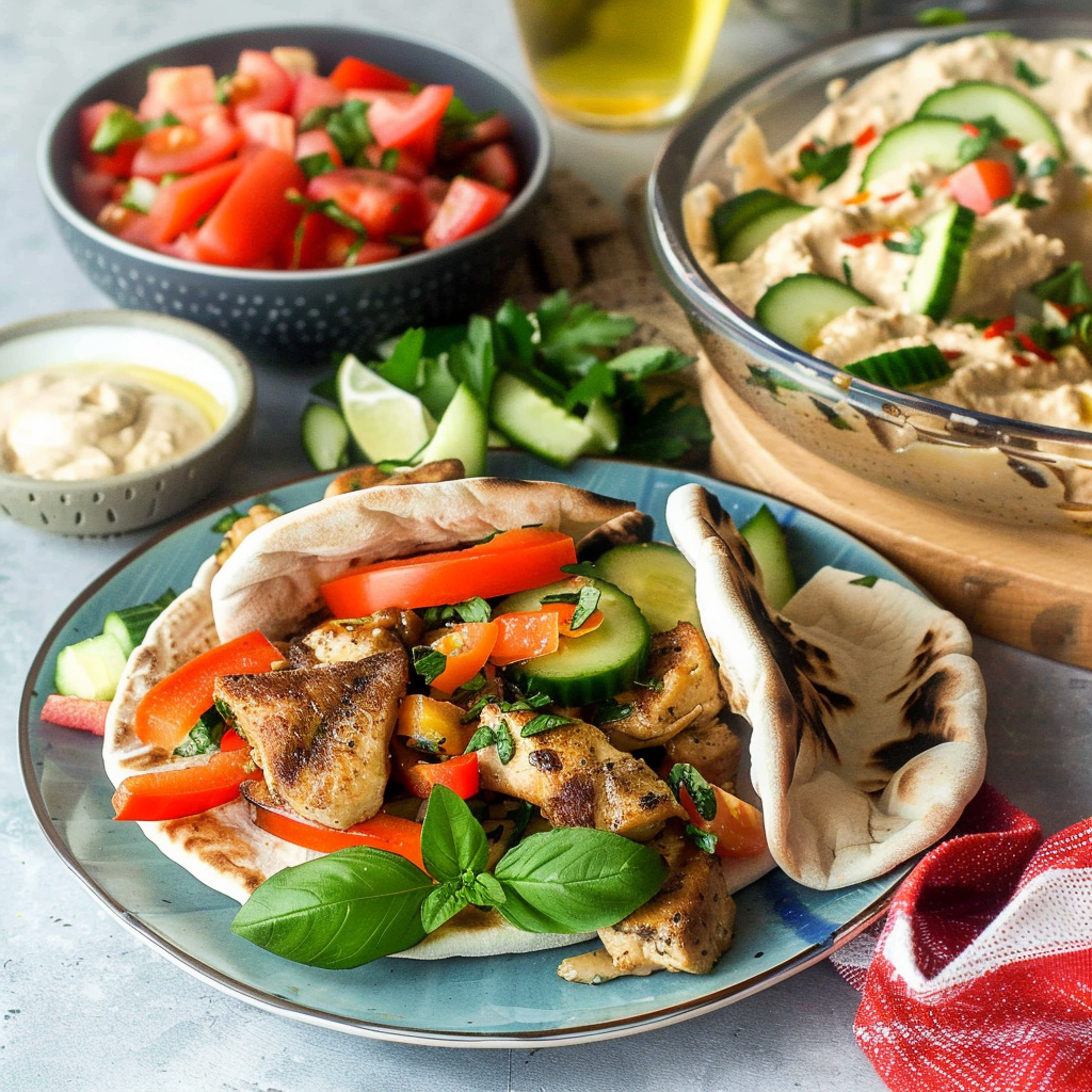 Recipe preparation for Mediterranean Chicken Hummus Pitas