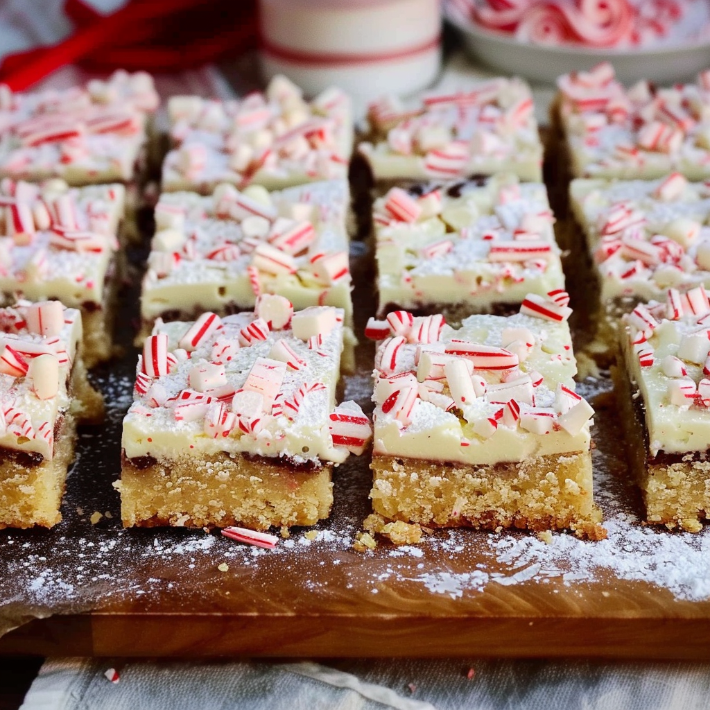 Recipe preparation for Peppermint White Chocolate Shortbread Bars