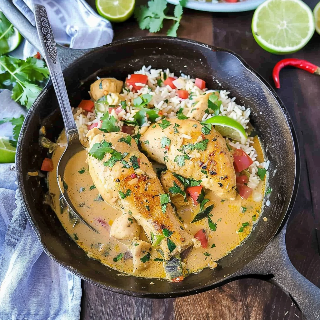 Recipe preparation for Coconut-Lime Chicken & Rice Skillet