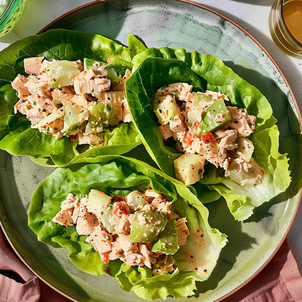 Recipe preparation for Packed Tuna Salad Lettuce Wraps