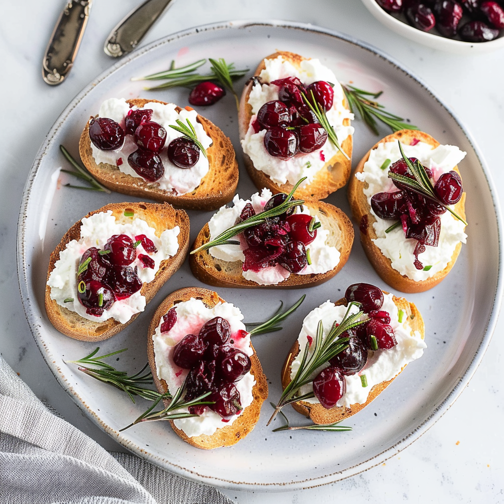Recipe preparation for Cranberry and Goat Cheese Crostini