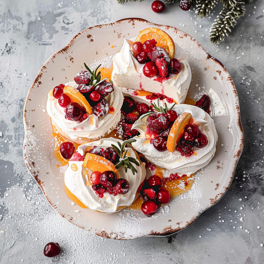 Recipe preparation for Spiced Cranberry & Orange Pavlova