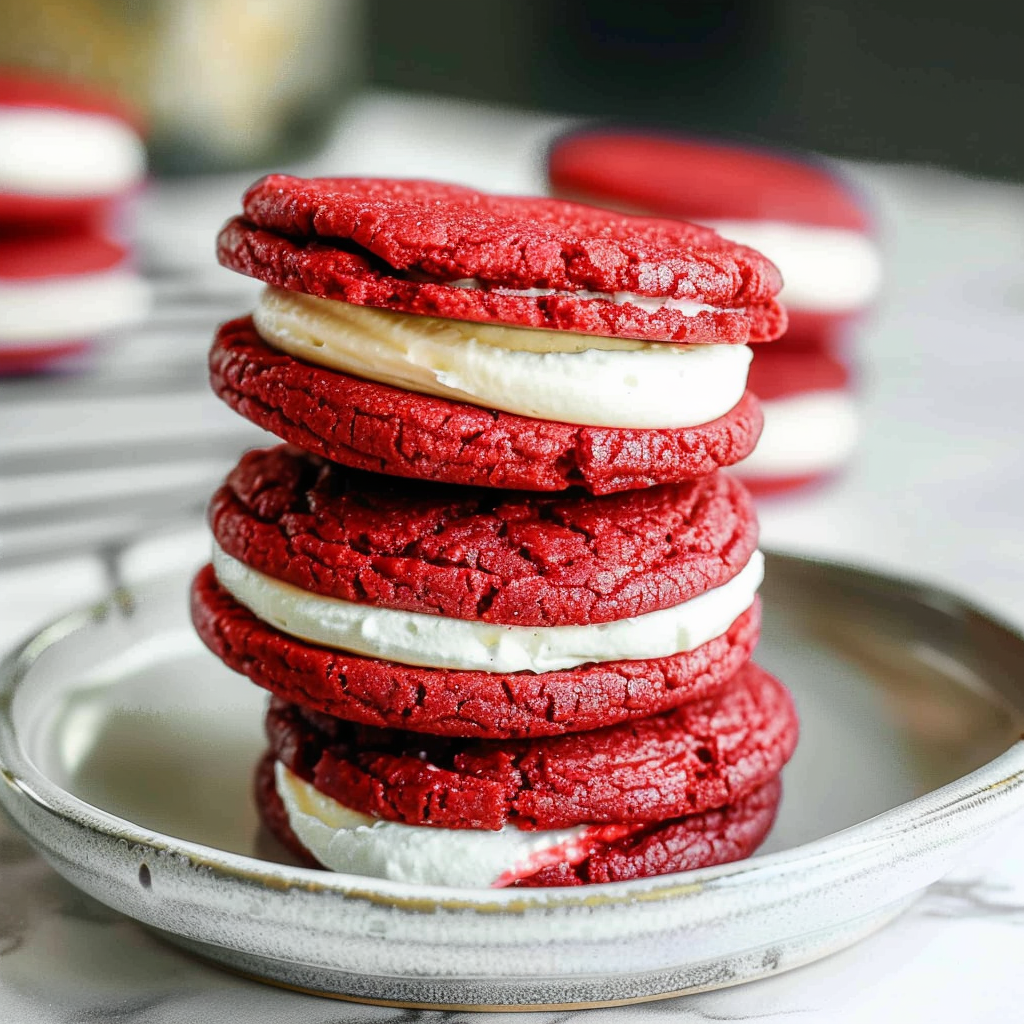 Recipe preparation for Red Velvet Sandwich Cookies