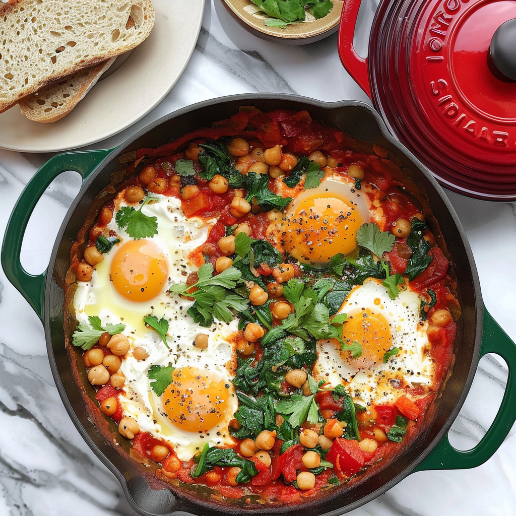 Recipe preparation for Chickpea & Spinach Shakshuka