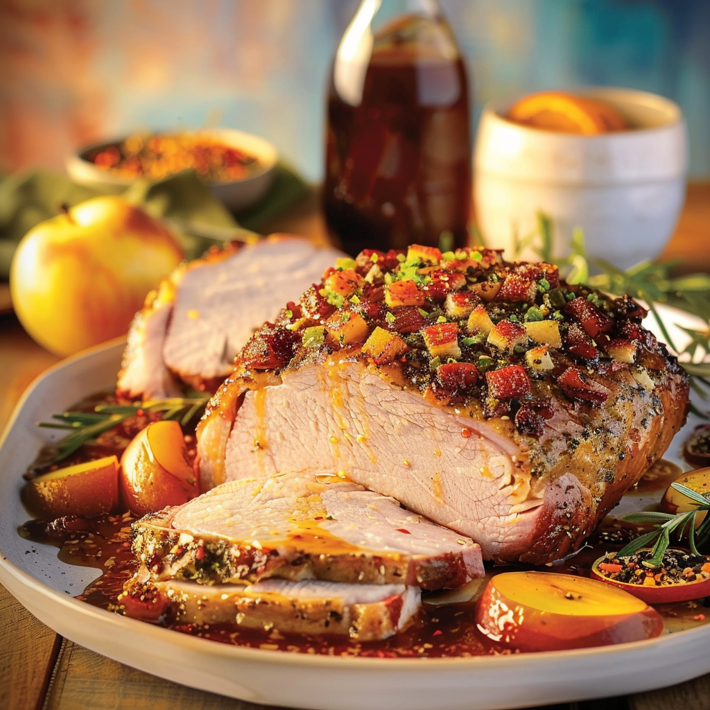 Recipe preparation for Pear & apple-butter glazed pork roast