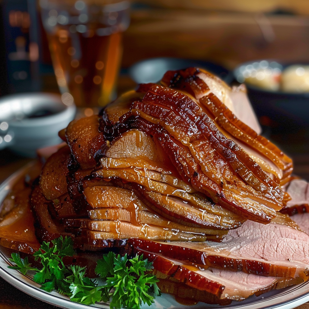 Recipe preparation for Maple-Bourbon Glazed Harvest Ham