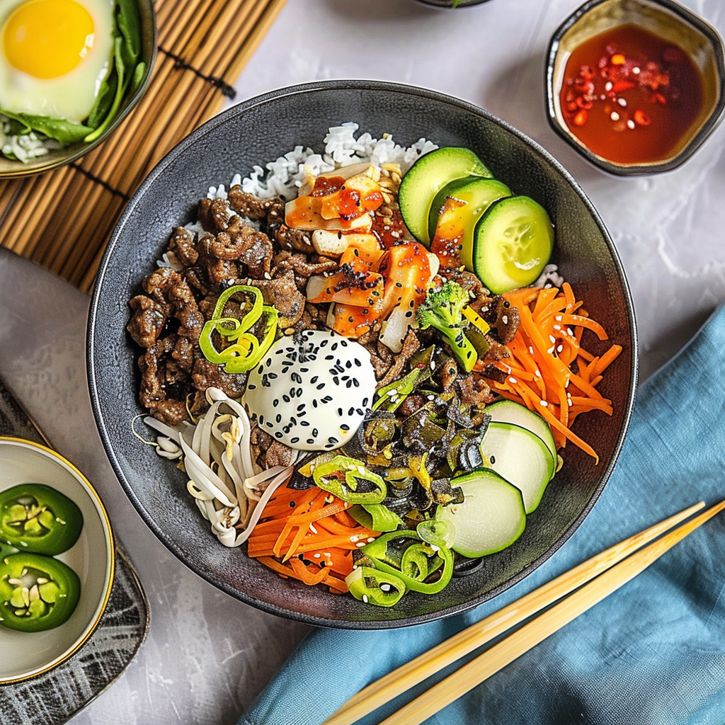 Recipe preparation for Korean Beef Bibimbap Bowls