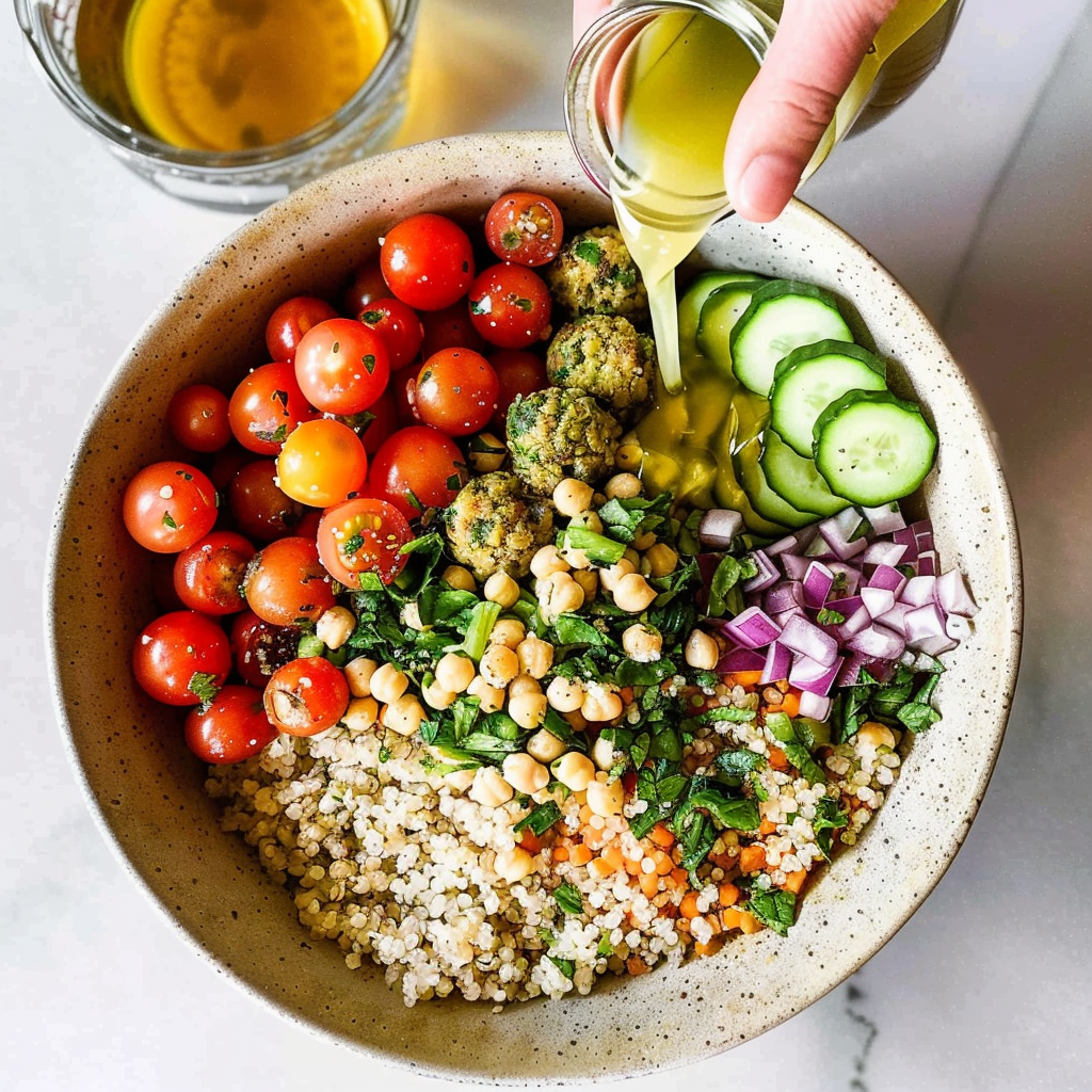 Recipe preparation for Mediterranean Falafel & Quinoa Bowl