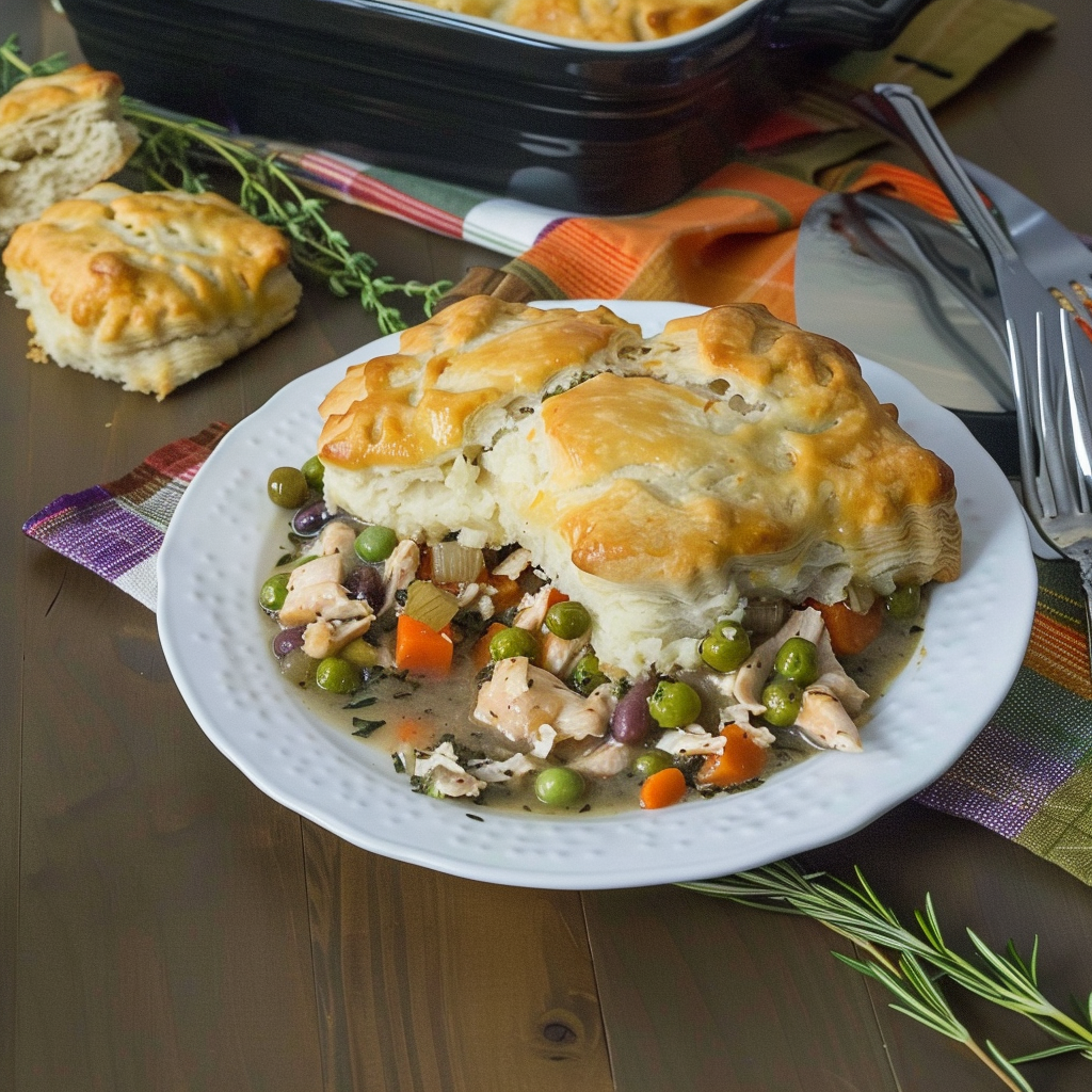 Recipe preparation for Cheddar-Biscuit Topped Turkey Pot Pie